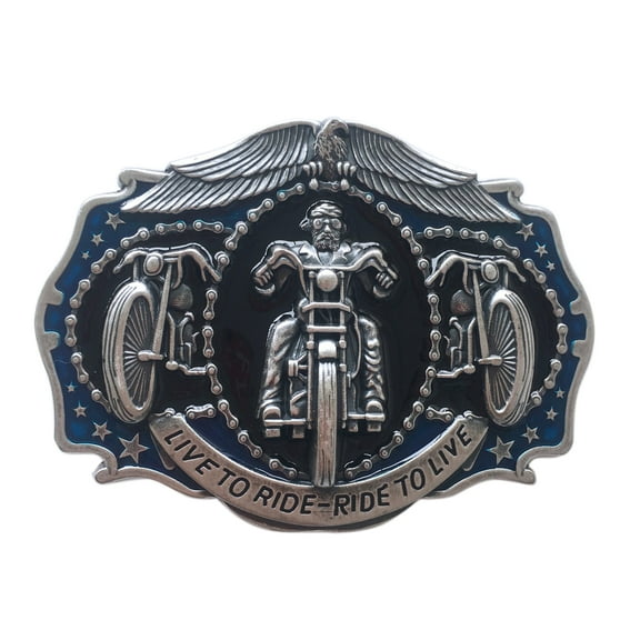 Vintage Silver Enamel Rider Biker Western Belt Buckle
