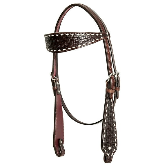 HILASON Western Horse Genuine Leather Headstall With Side Buck Stitch Brown