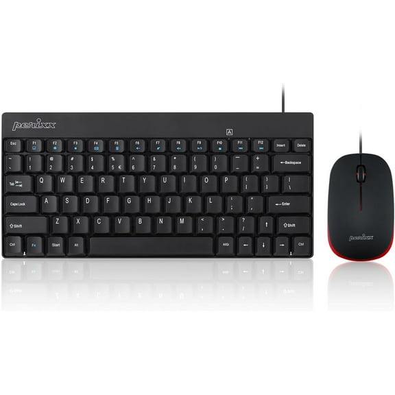 PERIDUO-212 Wired Mini Keyboard and Mouse Set, USB Connection, Black, US English Layout