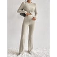 thumbnail image 4 of Women'S 2 Piece Casual Ribbed Knit Crew Neck Stretch Long Sleeve T-Shirt and Flare Pants Set S, 4 of 9