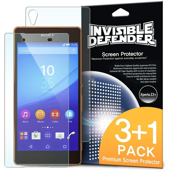 Xperia Z3 Plus Screen Protector - Invisible Defender [Case Friendly][3 Front 1 Back][MAX HD CLEARNESS] Perfect Touch Precision High Definition (HD) Clear Film (4-Pack)
