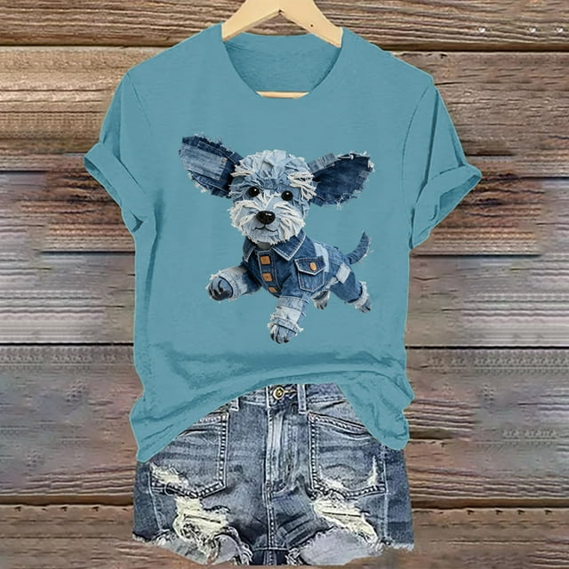 Tejiojio Women's Animal Printed T-shirt Casual Round Neck Short Sleeve Blouses S-2XL