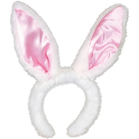 White Bunny Ears with Pink Satin Adult Halloween Accessory