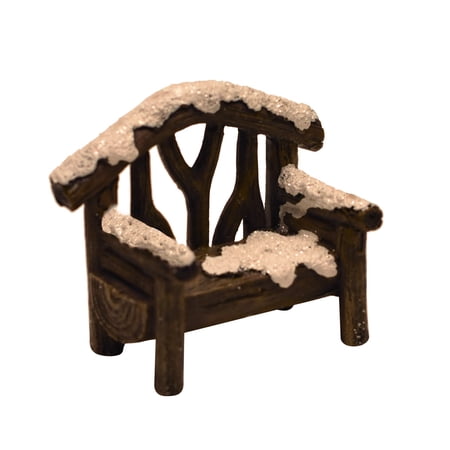 Snow Covered Mini Wood Park Bench Outdoor Fairy Garden Chair Miniature Dollhouse Landscape Decor