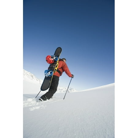 Man Backcountry Snowshoeing While Carrying A Snowboard On Eagle Glacier Chugach Mountains Southcentral Alaska WinterN Canvas Art - Dan Bailey Design Pics (11 x 17)