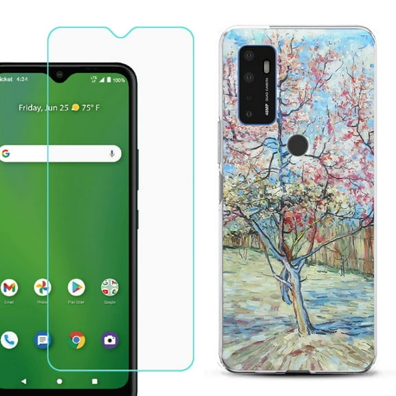 Shockproof Bumper Phone Case for AT&T Radiant Max 5G / Fusion 5G, with Tempered Glass Screen Protector, by OneToughShield ® - Blossom Tree