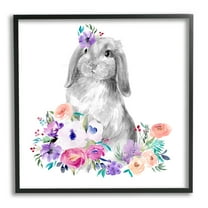 Stupell Industries Spring Florals Rabbit Animals & Insects Painting Black Framed Art Print Wall Art, 24 x 24