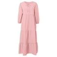 thumbnail image 3 of 2024 Summer Womens Boho Maxi Dresses V Neck Puff Sleeve Floral Flowy Swing Casual Long Dress Short Summer Dress Tee Shirt Dress Knee Length Long Sleeve Tunic Dress Athletic Dress Women Long Dress, 3 of 4
