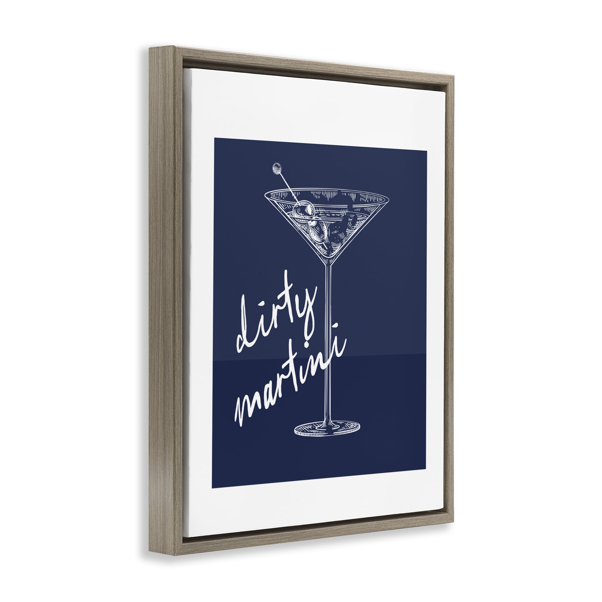 Stupell Industries Dirty Martini on Blue Brown Framed Floater Canvas Wall Art, design by Lettered and Lined