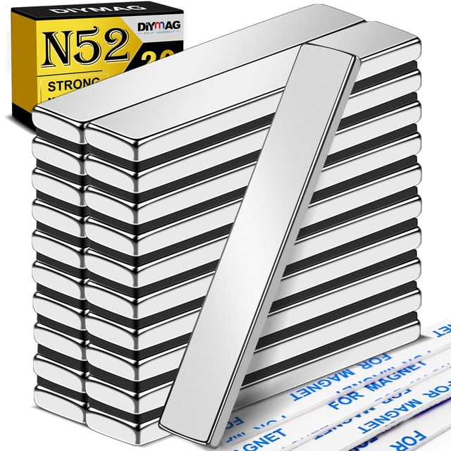 Barra magnética de neodimio DIYMAG N52, 60 x 10 x 3 mm, paquete de 20 con adhesivo
