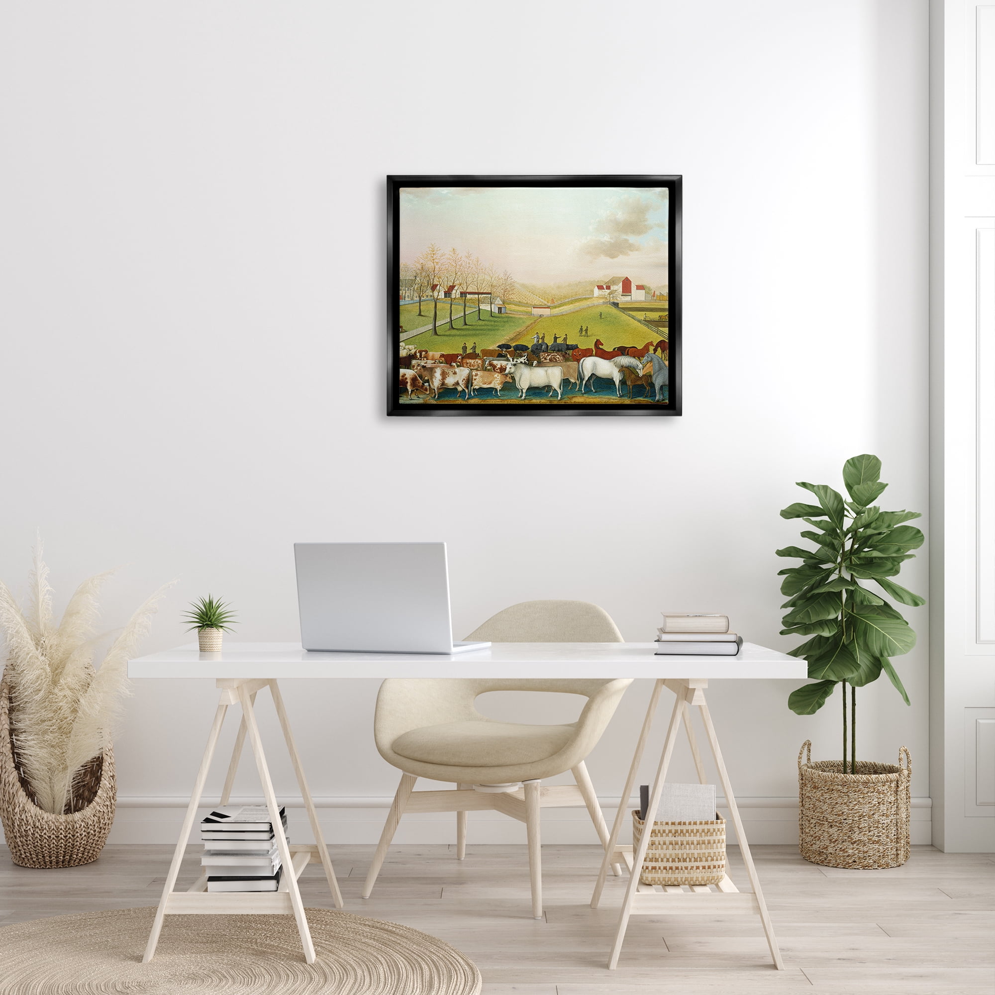 Stupell Industries The Cornell Farm Edward Hicks Classic Farm Painting Painting Jet Black Floating Framed Canvas Print Wall Art, Design by one1000paintings