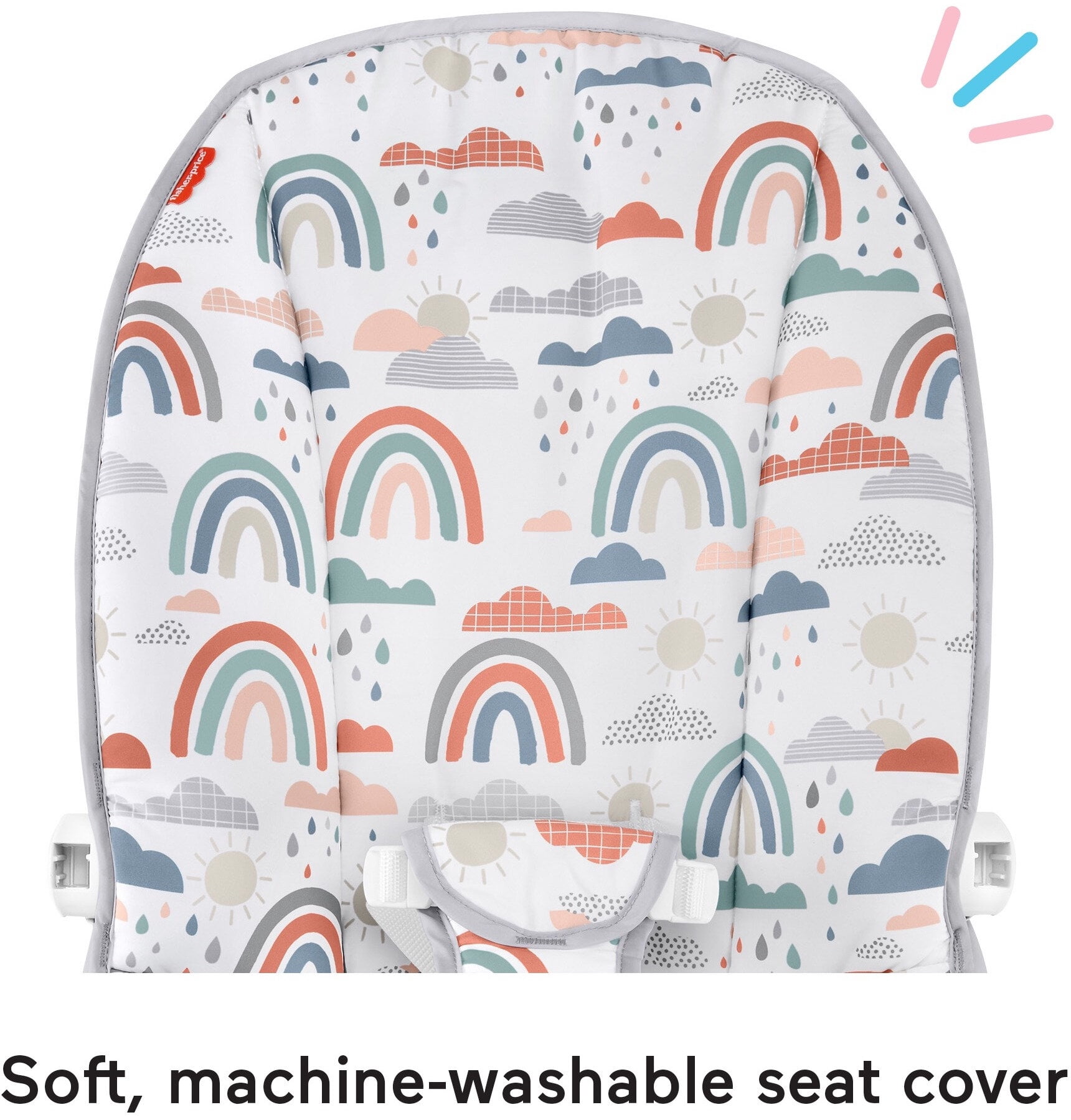 Fisher-Price Baby's Bouncer Rainbow Showers Soothing Infant Seat with Removable Toy Bar