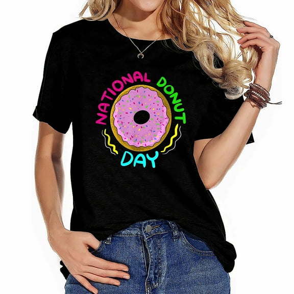 National Donut Day Cool Sweet Tooth Party Funny Mo Cute short sleeve shirts for women - Unique Printed Tee with Comfortable Fabric