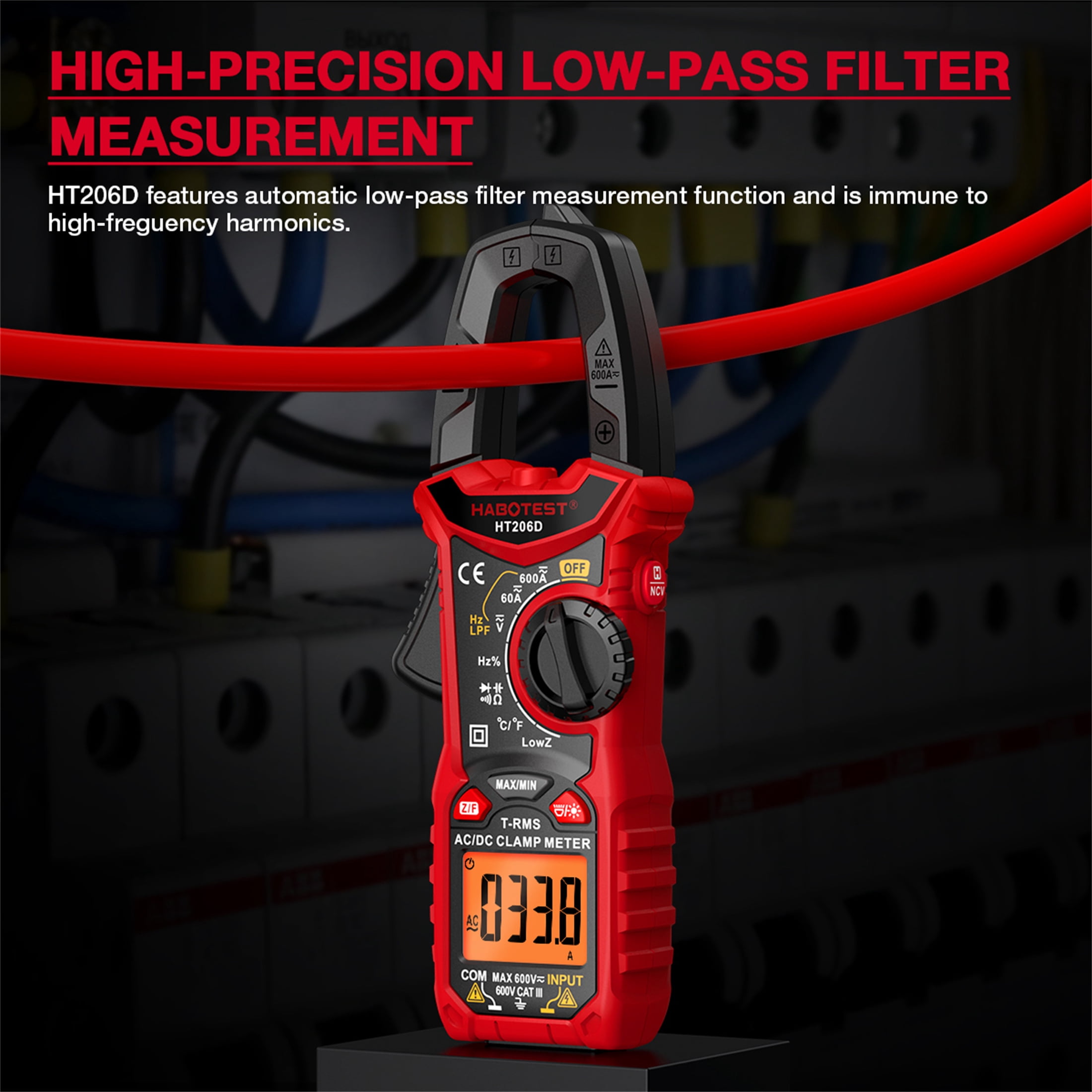 HABOTEST HT206A Clamp Meter Multimeter Automatic High Precision Digital Ammeter Clamp Meter for Measuring Voltage, Current, NCV Clamp Multimeter