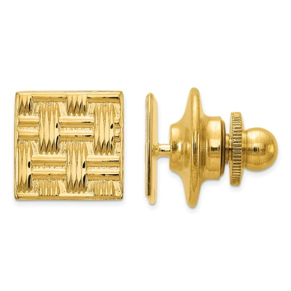Primal Gold 14 Karat Yellow Gold Men's Square Basket weave Textured Tie tac