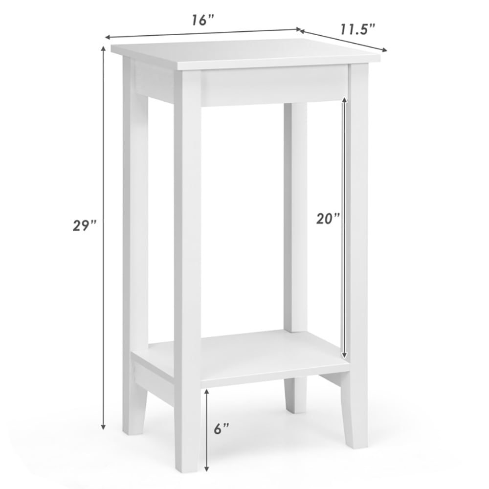 Finihen End Side Table, Bed and Sofa Side Table, 2-Tier Nightstand End Side Wooden Legs Table, for Living Room, Bedroom, White