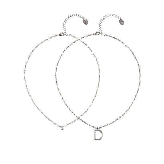 Time and Tru Siilvertone Rolo Chain 2 Row Initial "D" Pendant Necklace