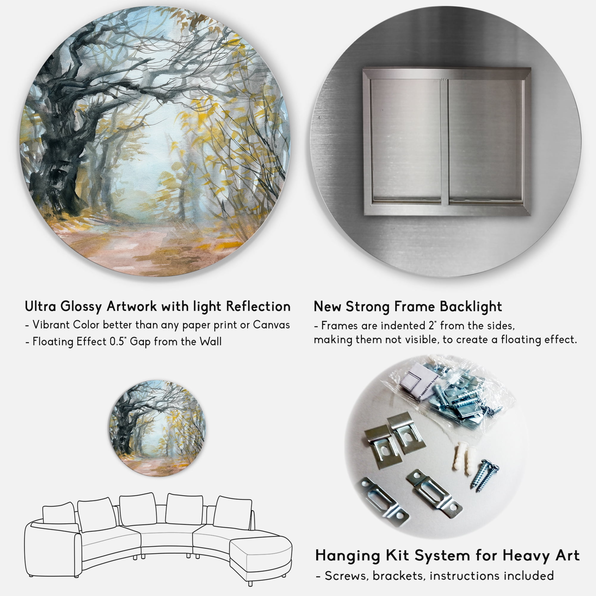 Designart 'Autumn in Misty Forest' Lake House Circle Metal Wall Art 36x36 - Disc of 36