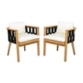 thumbnail image 3 of Christopher Knight Home Acacia Wood Outdoor Dining Chairs Set of 2, Teak Finish with Cream Cushion & Black Rope, 3 of 10