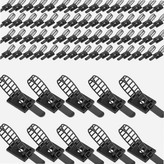 50 Pcs Self-Adhesive Cable Ties Adjustable Desk Cable Management Tray Holder Reusable Large Cable Clips Nylon Cable Zip Ties and Adhesive Cable Clamps Mount for Cable Tidy