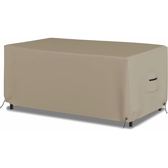 Covers & all Rectangular Table Cover 12 Oz Waterproof - Rectangle Table Cover with 100% UV & Weather Resistant - Drawstring for Snug Fit (Beige)