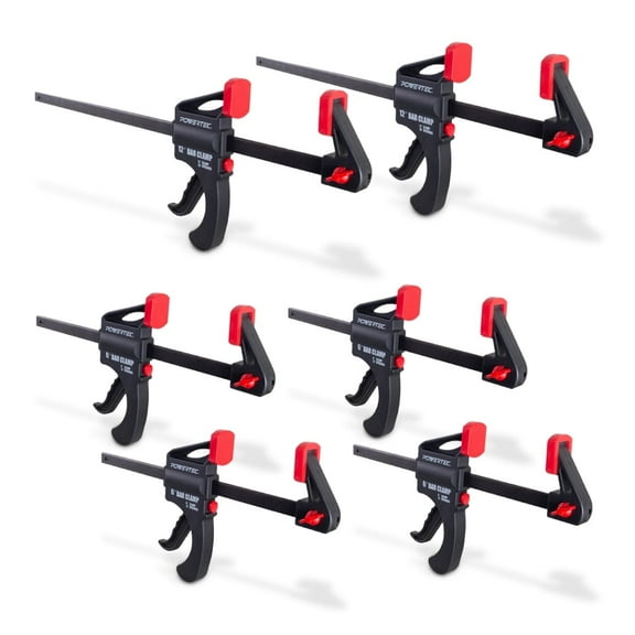 POWERTEC 6" and 12" Bar Clamps with Spreader, Trigger Clamps for Woodworking, One-Handed Carpenter Quick Clamp Sets for Gluing, Wood Clamps for Woodworking Tools, 6PK, 71787