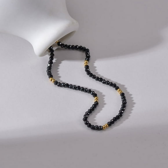 XmhyTop handmade necklace pendant suitable for both men and women, fashionable and versatile stainless steel black beaded necklace (black)