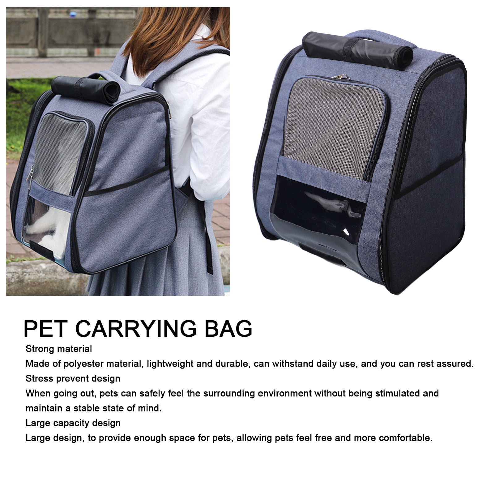 Rupoun Pet Carrier Backpack Large Capacity Polyester Pet Bag Multipurpose for Dogs Cats Outdoors Dark Blue L (16.5 in / 42 cm)