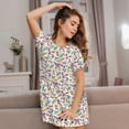 thumbnail image 3 of Pofeuu Cute Flower Print Women's Loose Fit Short Sleeve Nightgown, Comfortable Sleep Dress for Women, Casual Lounge Sleepwear, Soft Cotton Sleep Dress, 3 of 6