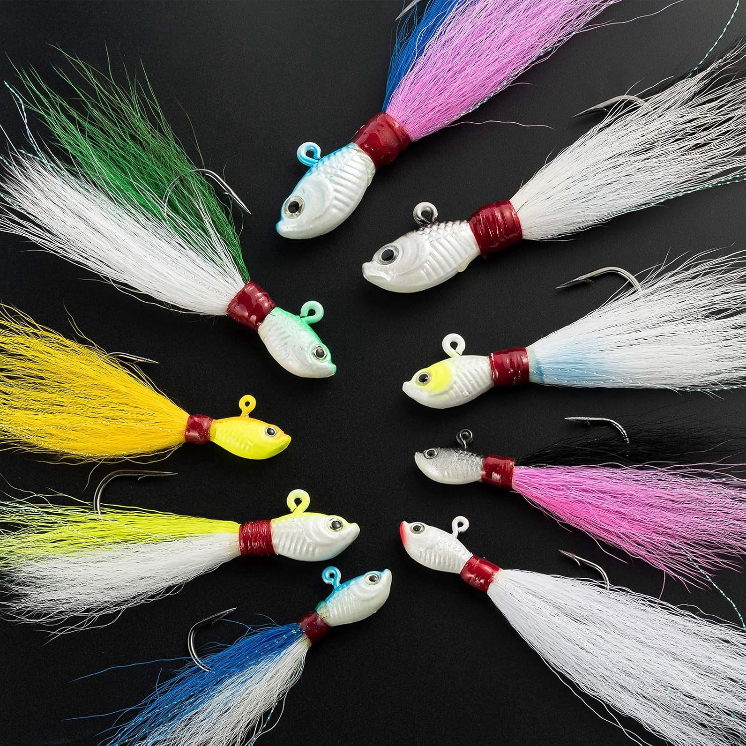 3 Pack Bucktail Jig Lure Hair Jig Saltwater Freshwater Lures Surf Fishing Bass Flounder Striper Bluefish Halibut Redfish