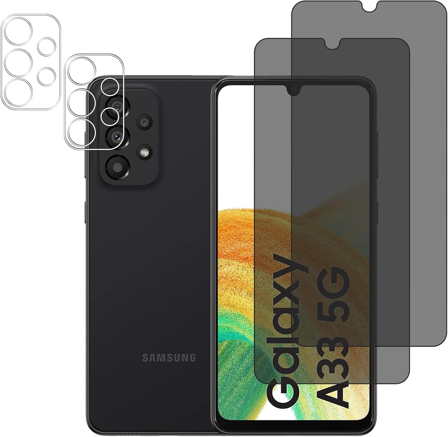 [2+2Pack] Privacy Screen Protector and Camera Lens Protector for Samsung Galaxy A33 5G, 9H Hardness, Anti-Scratch, Anti Spy, Tempered Glass Screen Protector for Samsung Galaxy A33 5G