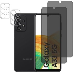 [2+2Pack] Protecteur d'écran de confidentialité et protège-objectif caméra pour Samsung Galaxy A33 5G, 9H Dureté, Anti-rayure, Anti Spy, Protecteur d'écran en verre trempé pour Samsung Galaxy A33 5G