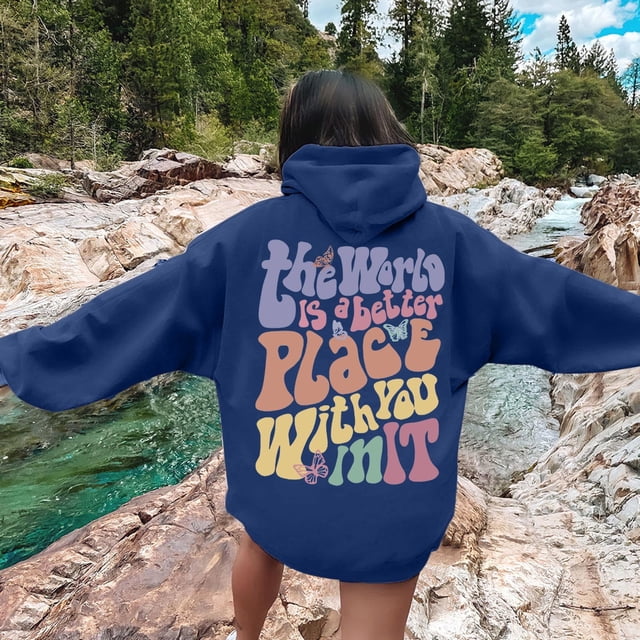 TINZ Sweat à Capuche pour Femmes Imprimé Lettre Manches Longues avec Poches Robe Longue Décontractée Fermeture à Glissière