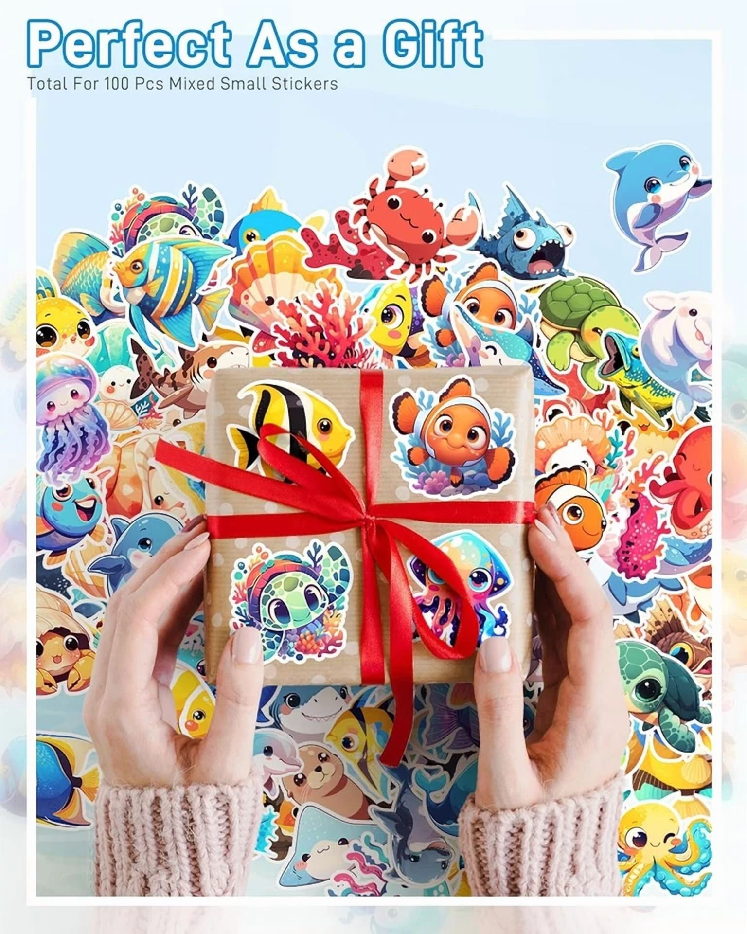 BUTTERFLY- 100Pcs Cartoon Ocean Animal Stickers Pack For Kids