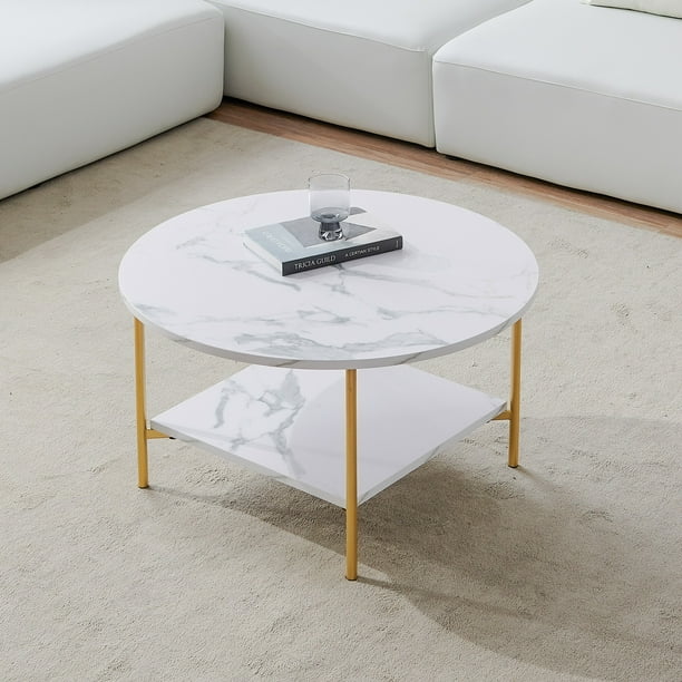 Modern Round coffee table with storage, metal frame with marble color