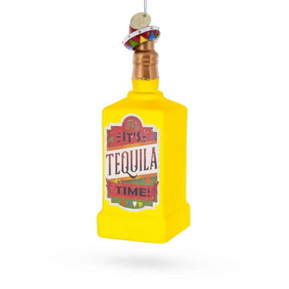Tequila Bottle with Sombrero Glass Christmas Ornament