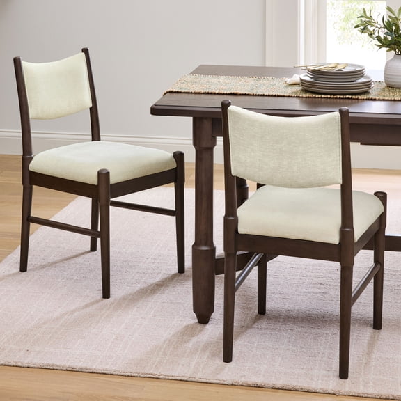 Better Homes & Gardens Ambrose Dining Chair, Ivory Velvet and Coffee Bean Finish, Set of 2
