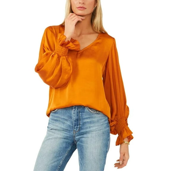 $79 Vince Camuto Women's Rumple Satin Top In Rust Orange Polyester [XXS]