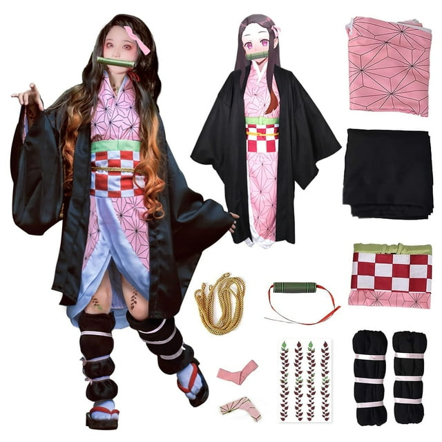 Disfraz de cosplay UQJE para niños Kamado Tanjir Anime Halloween Set S