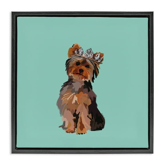 Stupell Industries Terrier with Crown Animals Painting Black Floater Framed Canvas Art Print Wall Art, 18 x 18