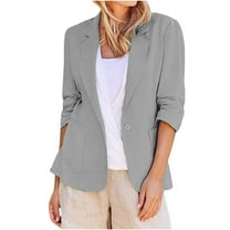 TKLPEHG Women's Blazers 3/4 Sleeve Lightweight Linen Blazers Business Casual Work uit Blazer with Pockets (Gray,M)