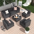 thumbnail image 3 of MRUAKA 7 Pieces Patio Furniture Set, Outdoor Furniture Sectional Rattan Sofa, Patio Couch with Glass Coffee Table for Backyard Garden Dark Grey, 3 of 7