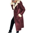 thumbnail image 3 of ClodeEU Womens Mid Long Fleece Lined Faux Leather Coat With Pockets,Winter Warm Lapel Button Coat Red,Womens Plus M, 3 of 7