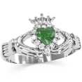 thumbnail image 2 of Claddagh Lab-Created Emerald Diamond Ring In Solid 14k White Gold, 2 of 6