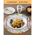 thumbnail image 3 of 13 Inch Round Placemats Set of 4, Easter Non Slip Heat Insulation PP Table Mats, Spring Colorful Bunny Eggs Flower Wood Grain Washable Place Mats for Kitchen Dining Party Table Decor, 3 of 7