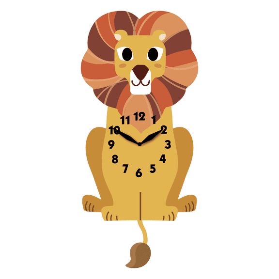 FGnano Adorable Lion Shaped Pendulum Wall Clock, Cartoon Style, Earthy Yellow with Colorful Rainbow Mix, MDF (Medium Density Fiberboard), 14"x6.2"x1.8", Color Box