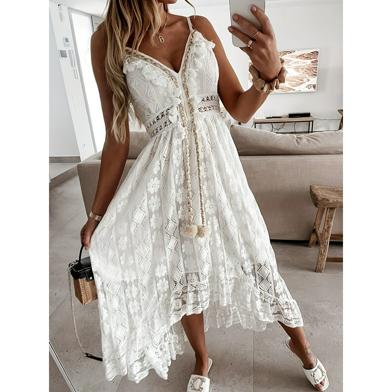 White Contrast Lace Maxi Hem Formal Dress White Contrast Lace Maxi Hem Formal Dress