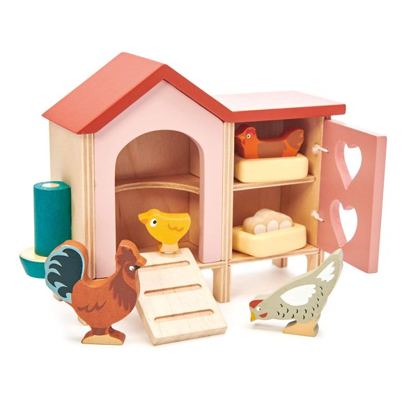 Juguetes de gallinero de juguete Tender Leaf Toy, gallinero en miniatura, 9 unidades