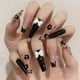 thumbnail image 1 of Lindas uñas largas prensadas en ataúd, diseño de uñas postizas negras brillantes, lazo de flores, punta de uñas postizas francesas, zapatos de ballet, cubierta completa, palo sintético de Halloween para damas y niñas, 24 piezas ER, 1 of 5