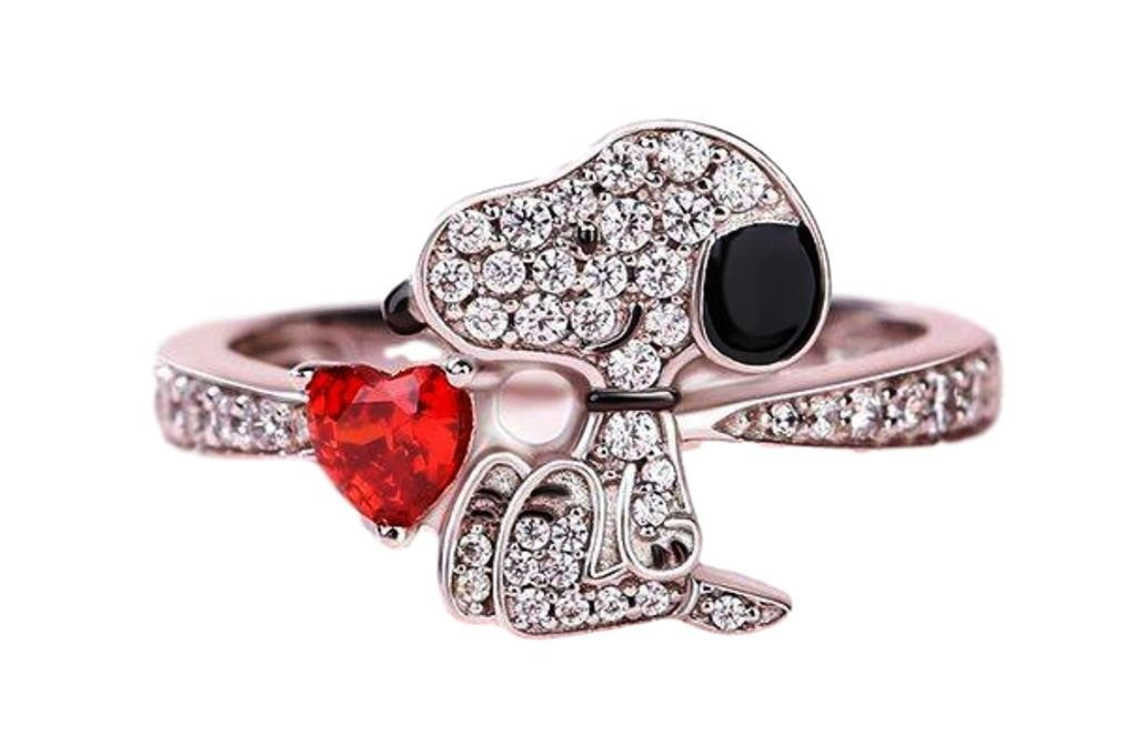 Women Fashion Blacken Stainless Steel Heart CZ Rhinestone Ring Size 6 7 8 9